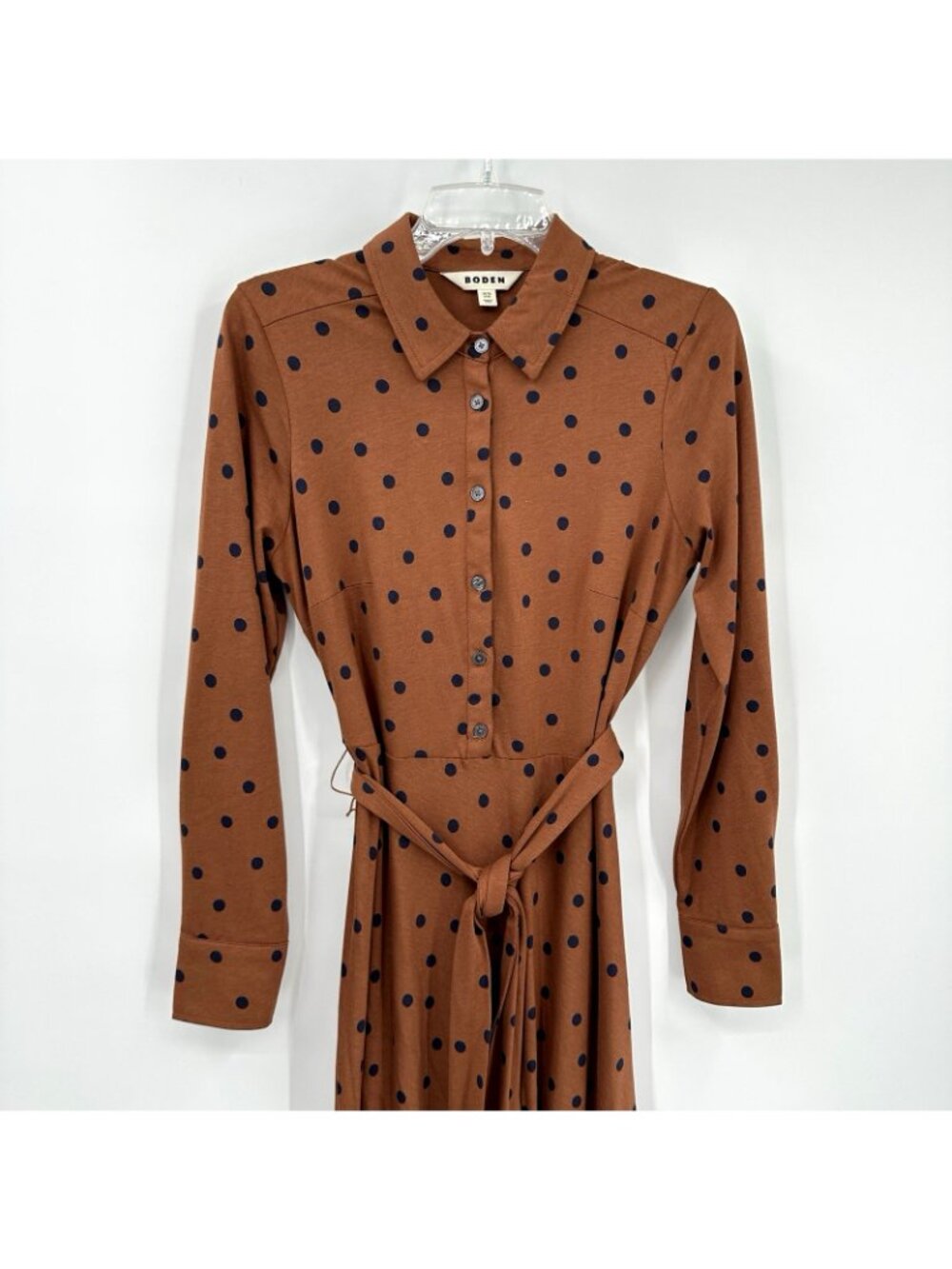BODEN LAURA polka dot dress midi brown 8L tall long business professional office - Picture 4 of 11